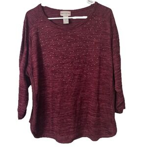 Rebecca Malone Sequin Long Sleeve Polyester Burgundy Top Size XL
